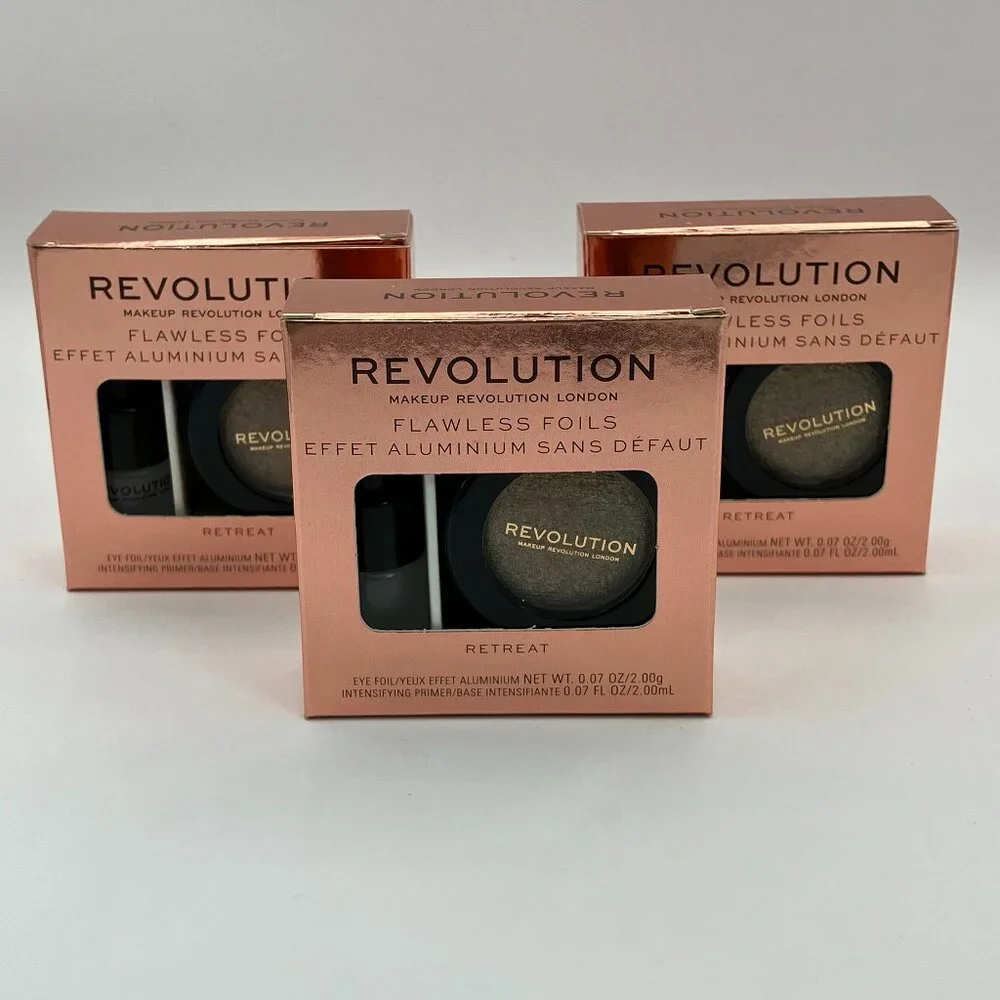 Revolution Flawless Foils Eye Shadow Primer Retreat Metallic Rose Gold Pack Of 3